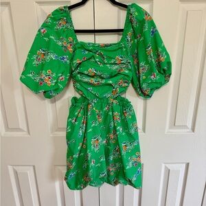 A New Day Green Smocked Dress with Cut Outs